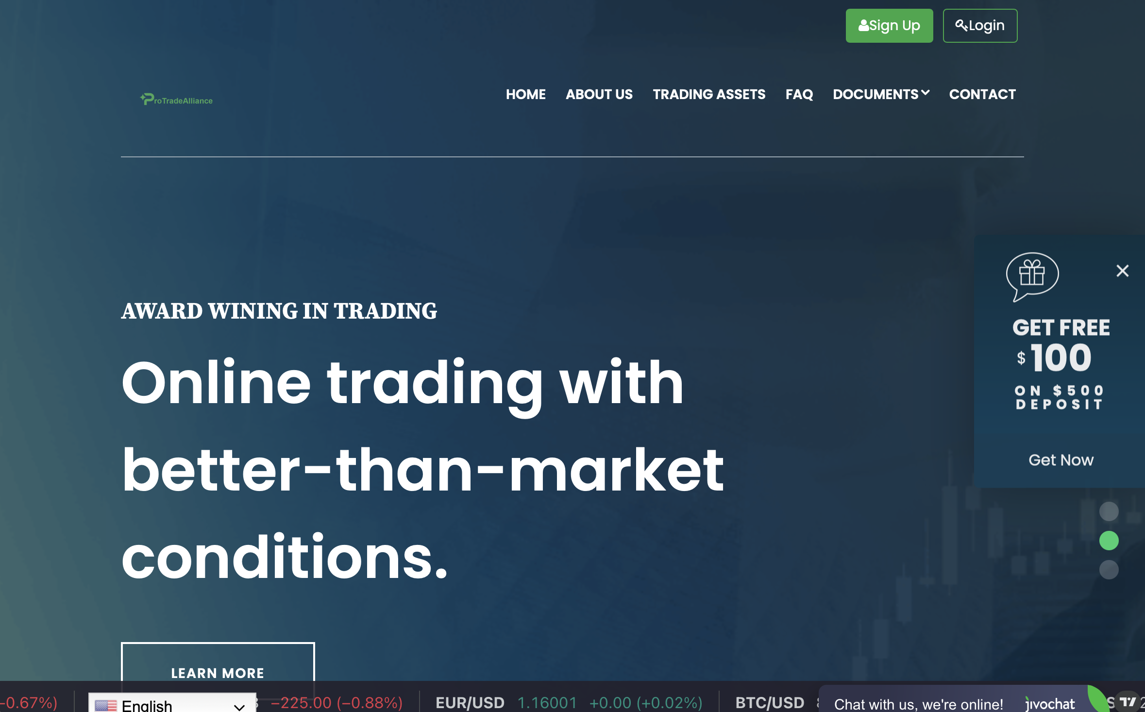 Screenshot of Protradealliance.com homepage