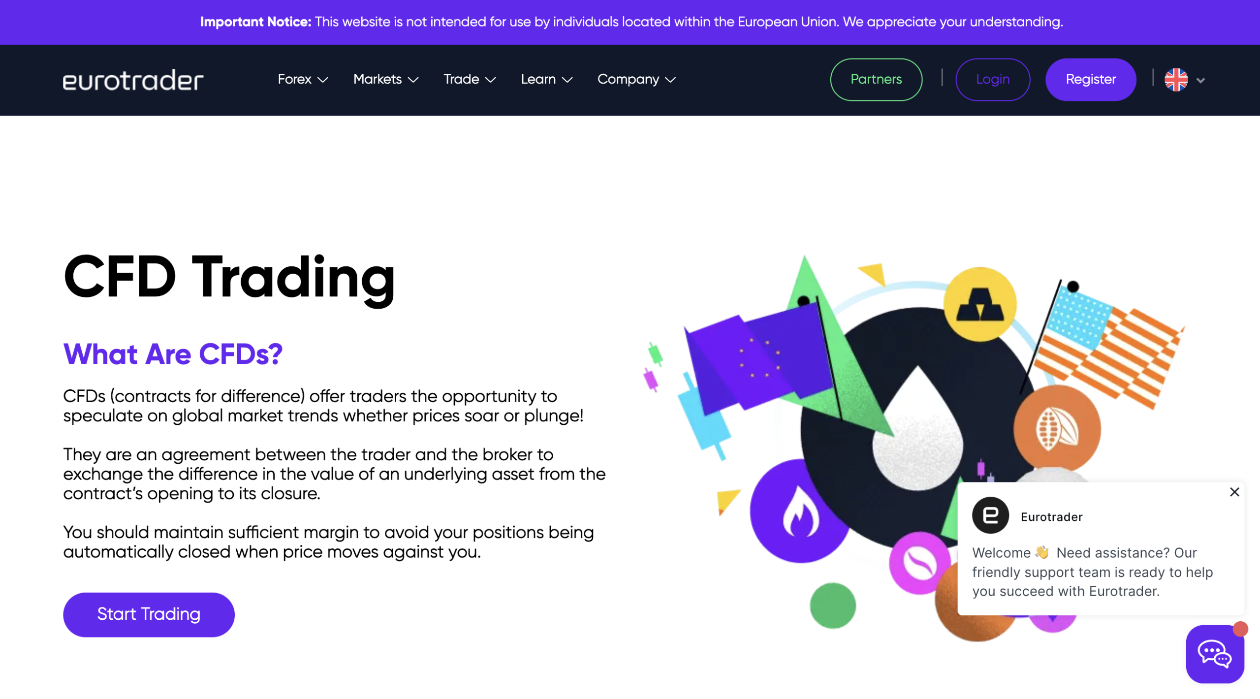 EuroTradeCFD trading platform dashboard screenshot